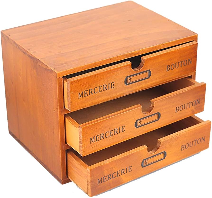 Amazon｜収納ボックス 木製 引き出し付き3段式 小物入れ キッチン収納