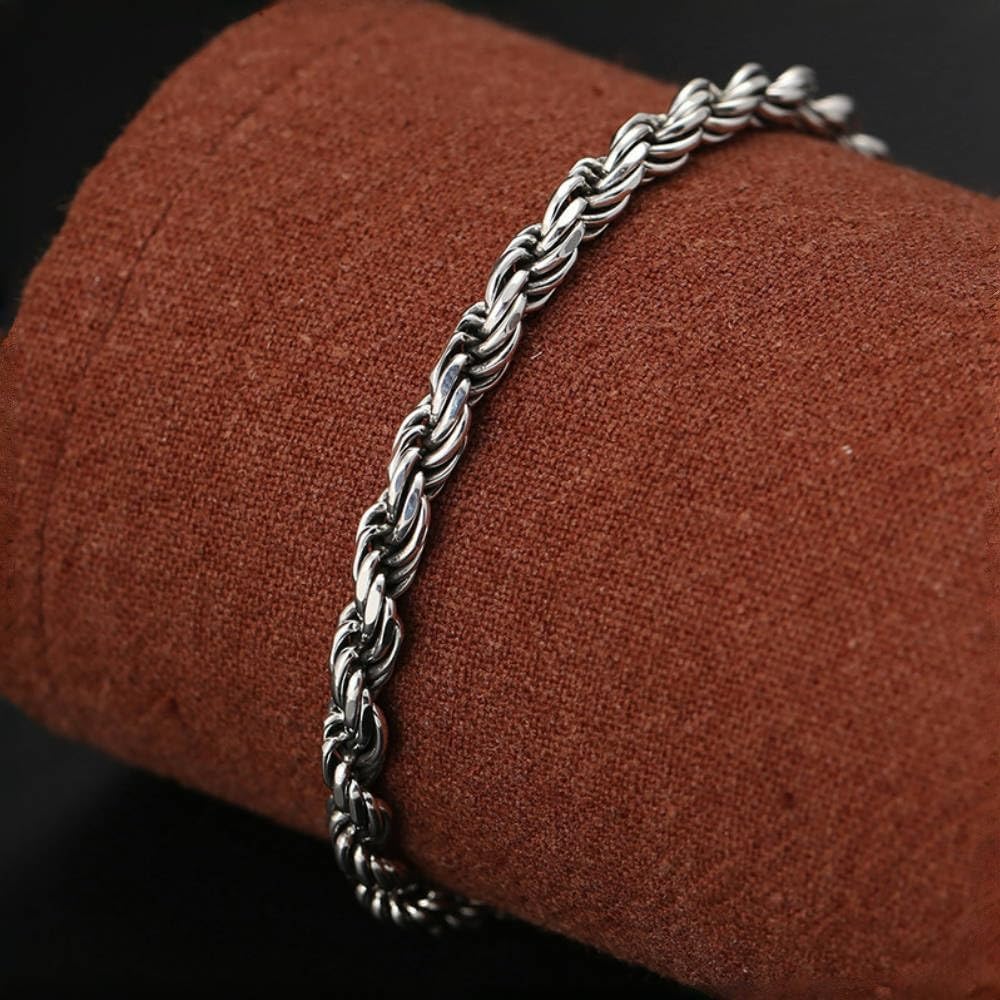 Vintage 925 Sterling Silver Twist Rope Chain Bracelet for Men