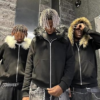 Amazon.com: heyheyshine Men's Zip Up Hoodie Fur Hooded Jacket Y2k