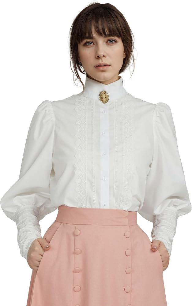 daizbella Victorian Blouse Women Puff Sleeve Blouse Button Down