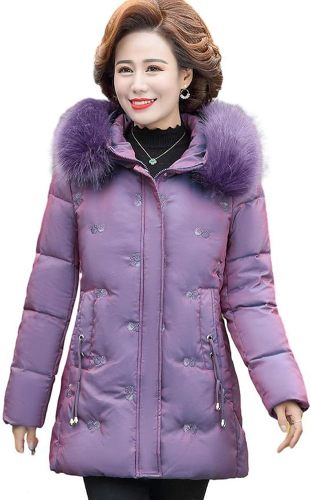 Amazon | [GUREITOJP] 中綿ダウンジャケット 紫 光沢感 ミドル丈