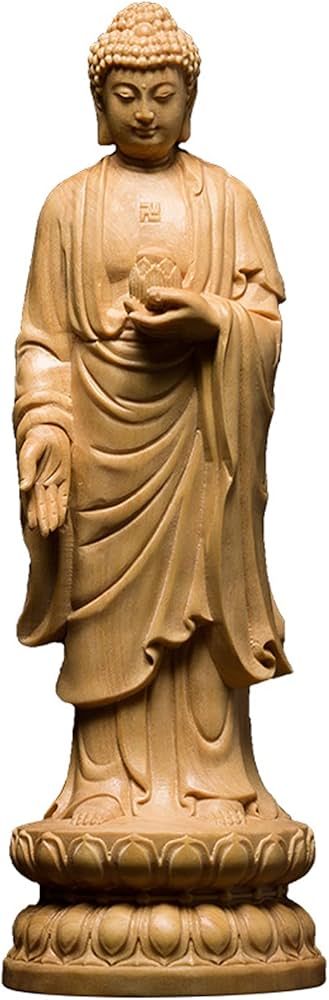Amazon｜釈迦如来立像 木彫り 釈迦牟尼仏 木製 仏像 仏教 美術品 置物