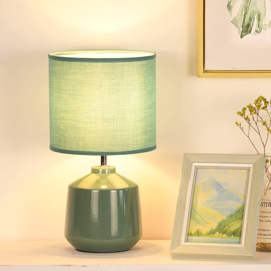 Lampwell Lena Small Modern Ceramic Green Table Lamp, 7.09H12.99IN