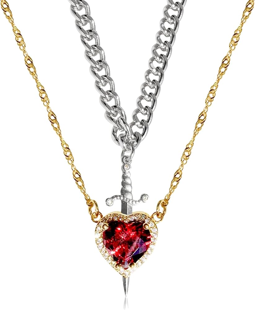 Amazon.co.jp: JIAXINY ハートと剣のネックレス2点セット。精神と勇気