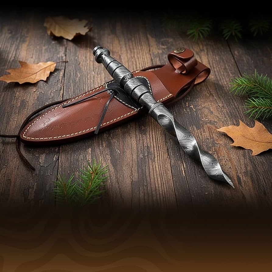 Amazon.co.jp: ハンドメイド ダマスカス鋼 トライスパイラルナイフ 鞘