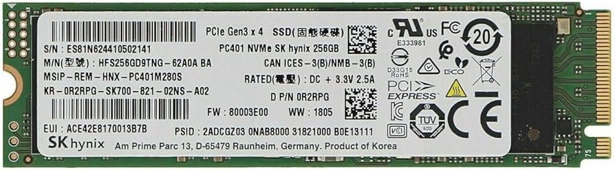 SK Hynix 256GB M.2 SSD (Solid State Drive) NVMe PCIe Model