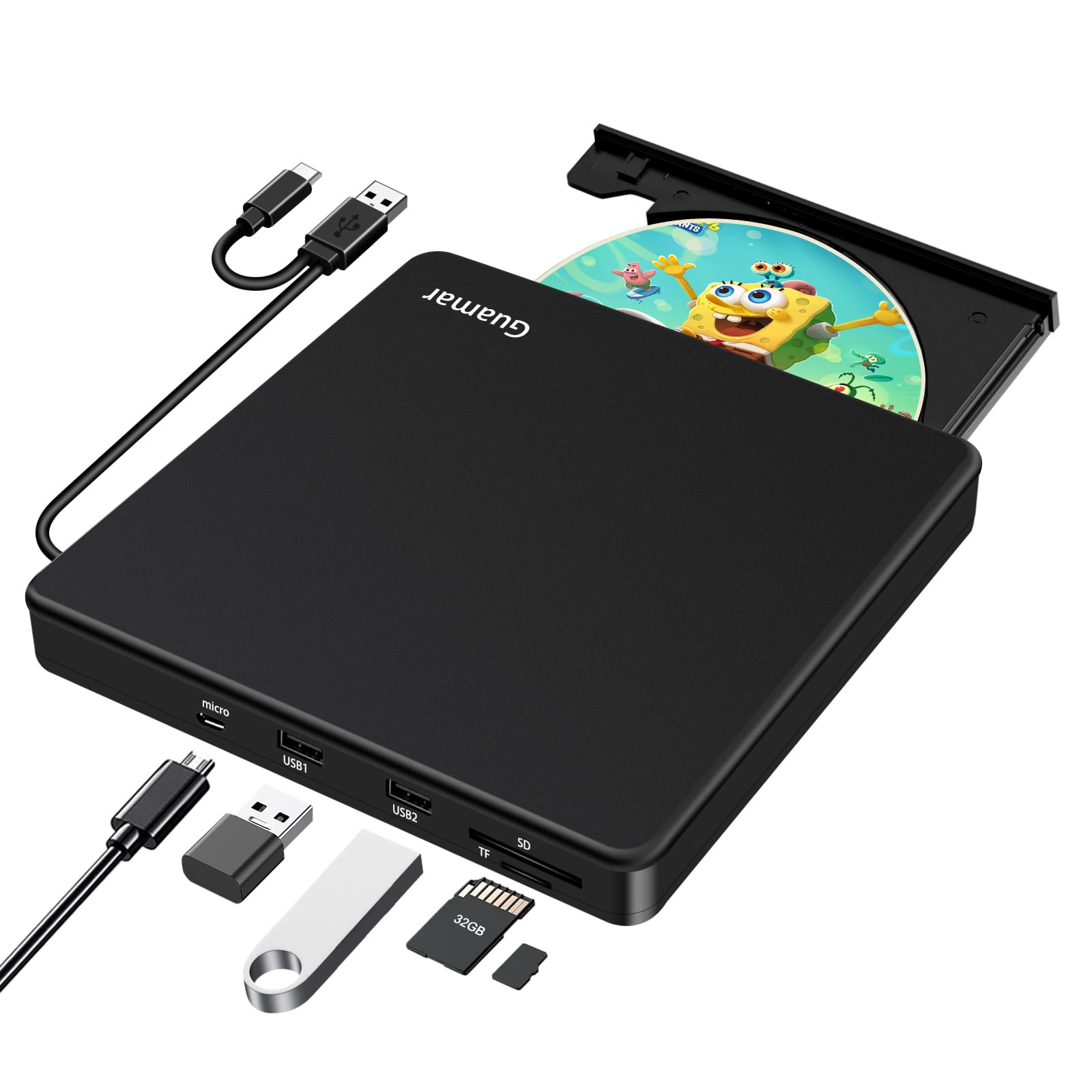 Amazon.com: Guamar External DVD Drive for PC: Portable USB-C CD
