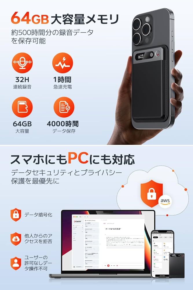 Amazon.co.jp: AI ボイスレコーダー ワンタッチ録音 文字起こし IC