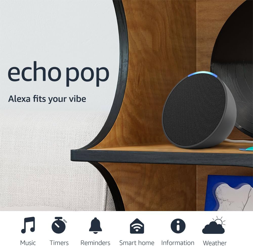 Echo Pop | Full sound compact smart speaker with Alexa | Charcoal