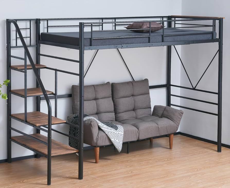 Amazon｜Simpolu ハイタイプ ロフトベッド S シングル 手すり付き 階段