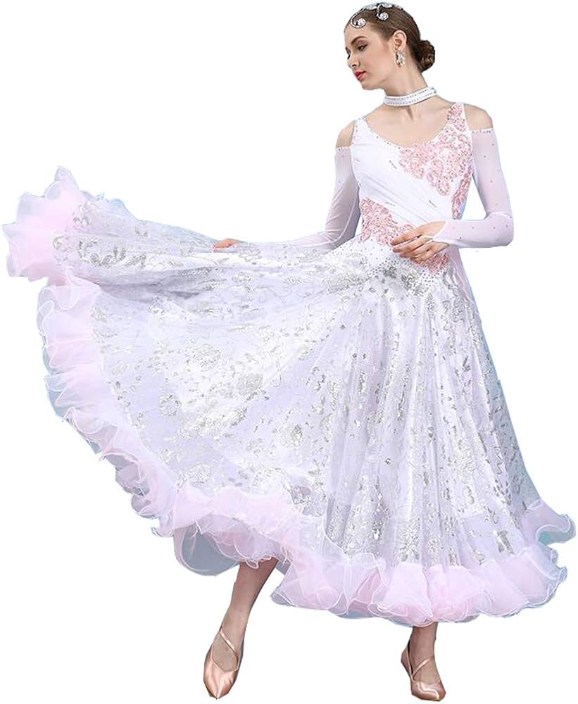 Amazon.co.jp: 社交ダンス 衣装 モダンドレス 大きい裾 ダンス衣装