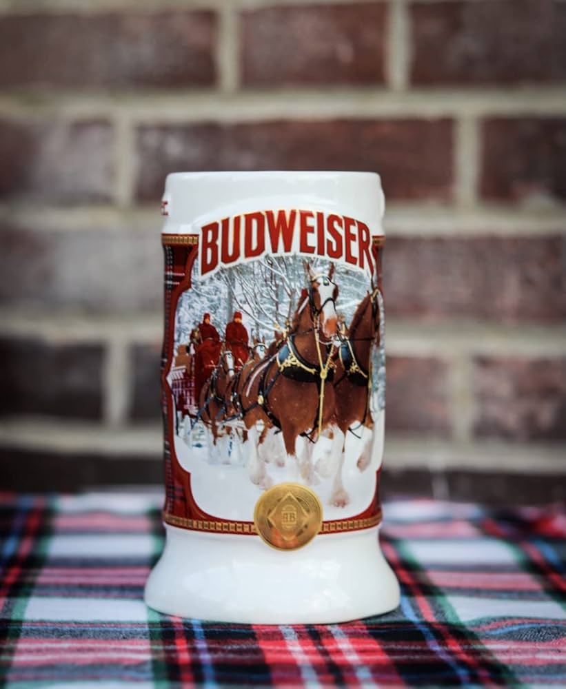 Amazon.com | 2021 Budweiser Plaid Holiday Christmas Stein,Red