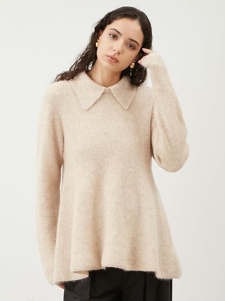 Amazon | [ミラオーウェン] 衿付きペプラムニットプルオーバー