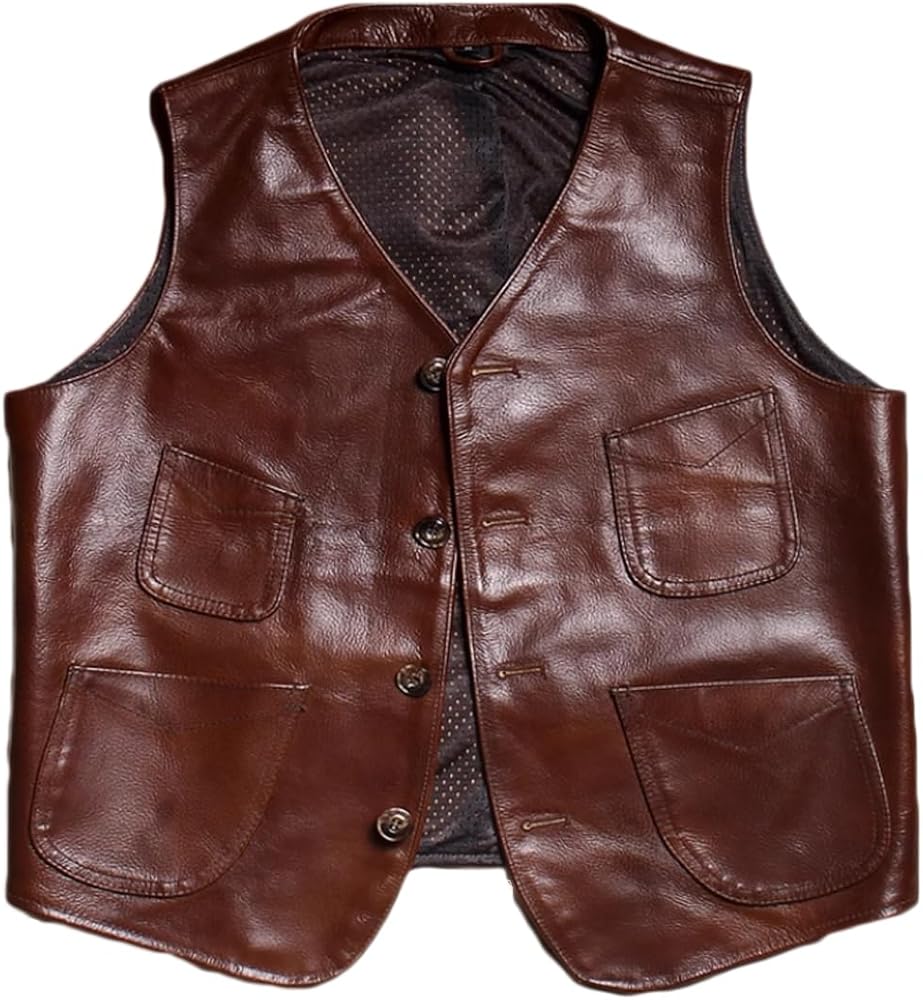 Amazon | [NBLL] レザー ベスト 革ジャン メンズ 本革 革ベスト