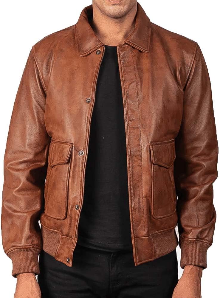 Men's Classic A2 Aviator WWII Flying Tiger Leather Jacket - Pilot