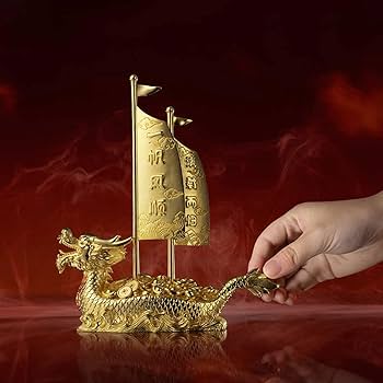 Amazon.co.jp: 七福神 宝船 置物(金メッキ/24金) 高さ20cm 玄関 龍神