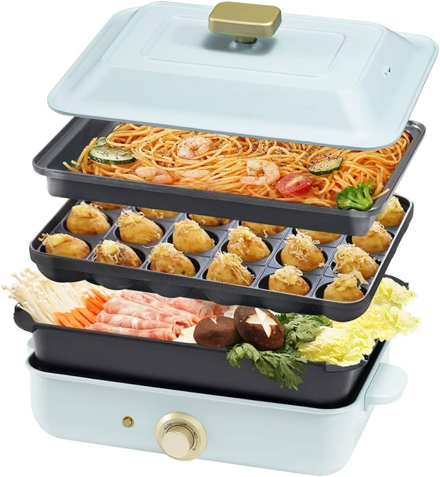 Amazon | SOLEMOOD ホットプレート 焼肉 たこ焼き 3枚タイプ 多用途