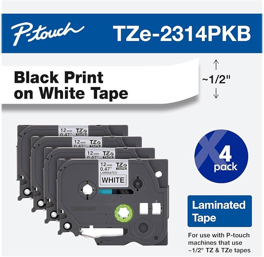 Brother Genuine P-Touch TZe-231 4-Pack Tape (TZE2314PKB) ½” (0.47