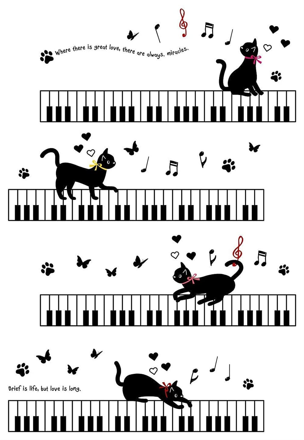 Amazon.co.jp: Chirstseason ウォールステッカー 猫 音楽 楽譜 ピアノ