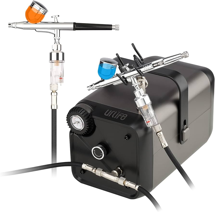 Amazon | urlife HPADC 2色 エアブラシ コンプレッサー 2本エアブラシ