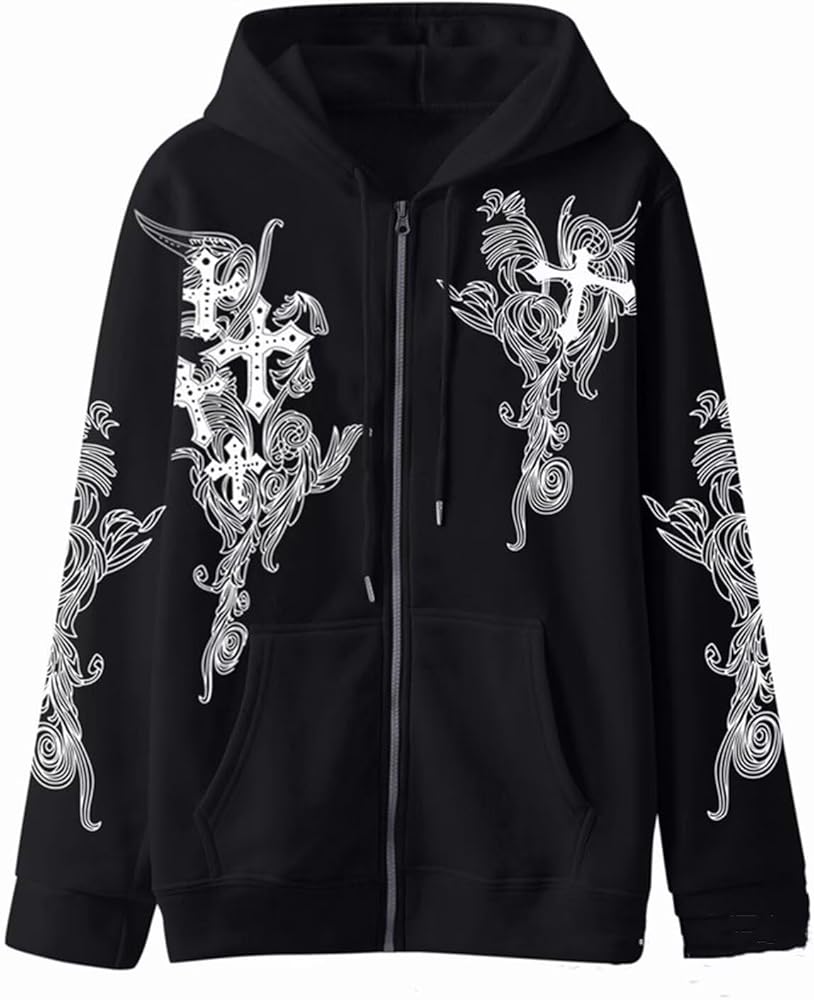 YUNZSXJY Womens Fall Sweatshirts Cross Totem Print Hooded Sweater