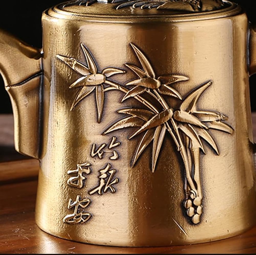 Amazon.com: Usoway 中式家用铜壶拉丝山水壶竹报平安手提壶精雕刻花竹