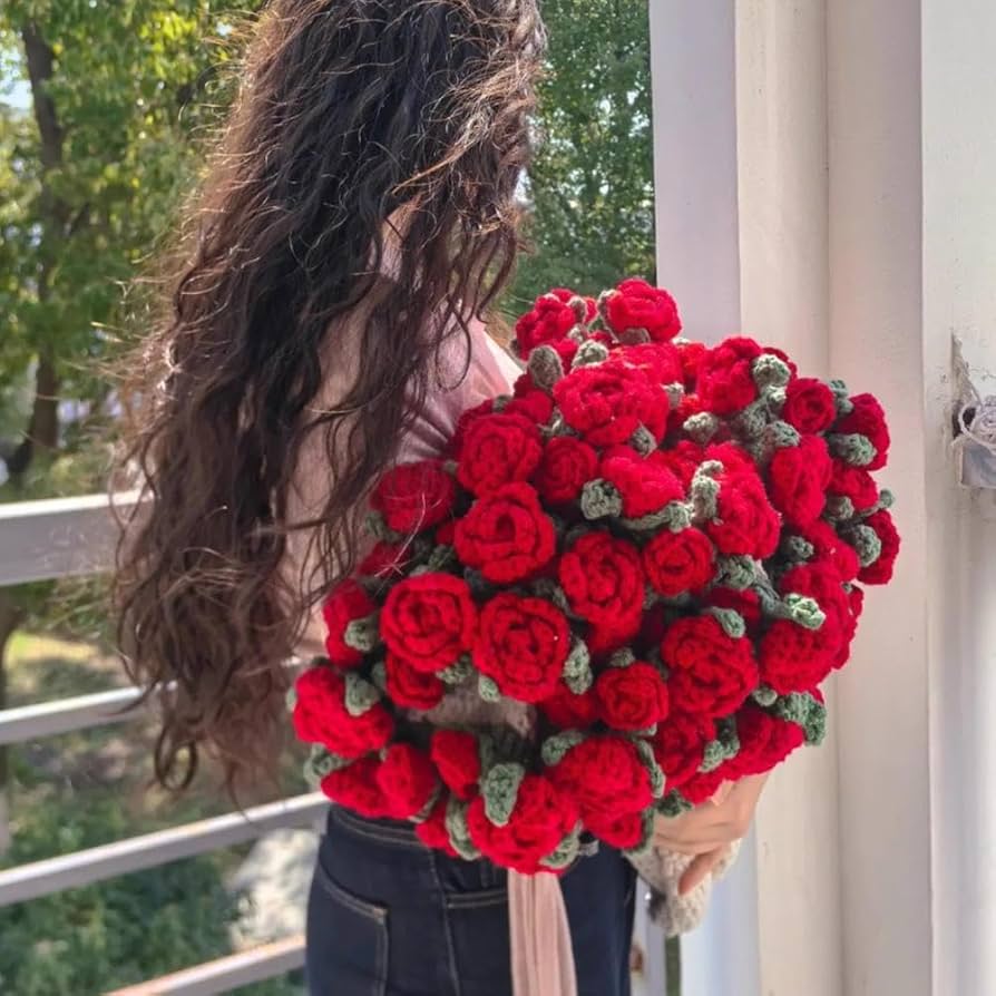 Amazon.co.jp: フラワーブーケブランケット、手作りかぎ針編みのバラの