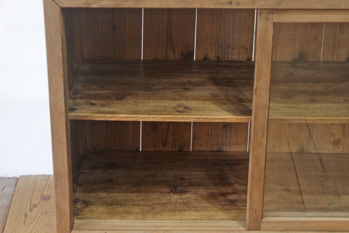 Amazon.co.jp: レトロ戸棚食器棚収納キャビネットガラス引き戸引き出し