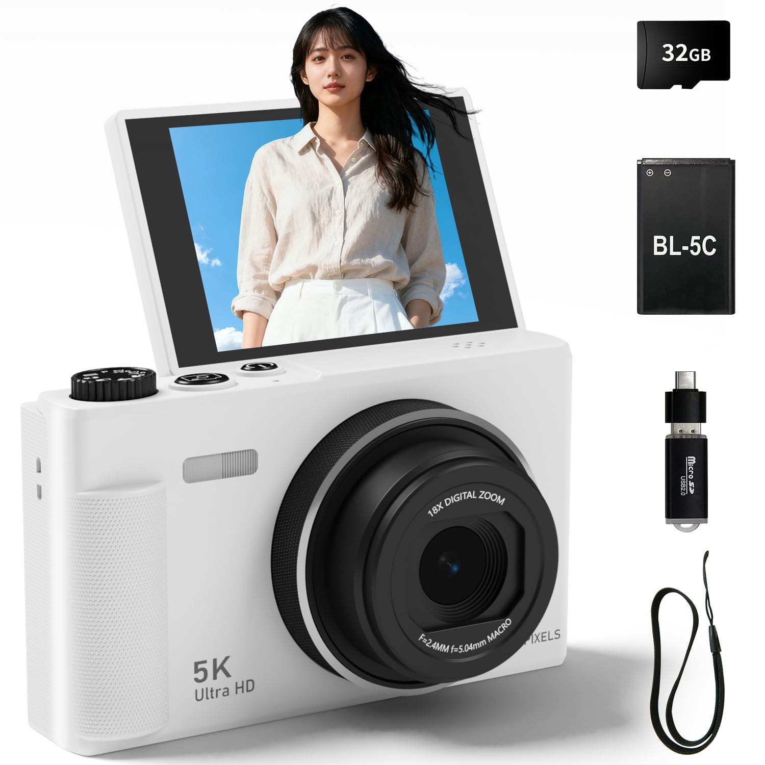 Amazon | Fesaymi デジカメ 5K 7500万画素 デジタルカメラ 180度回転