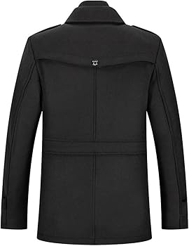 Men's Stand Collar Wool Blend Pea Coats with Removable Inner