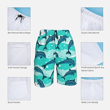 Amazon.co.jp: メンズ サーフパンツ 水着 海に浮かぶイルカの群れ柄 海