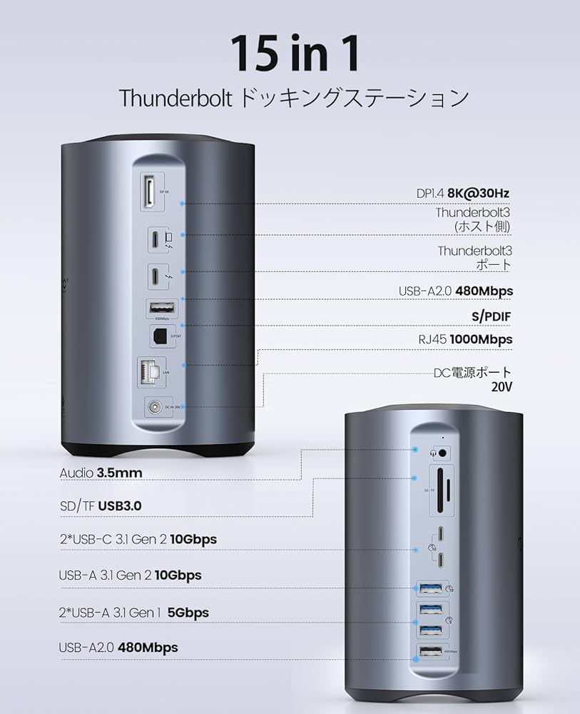 Amazon.co.jp: ORICO 15-in-1 Thunderbolt3 ドッキングステーション