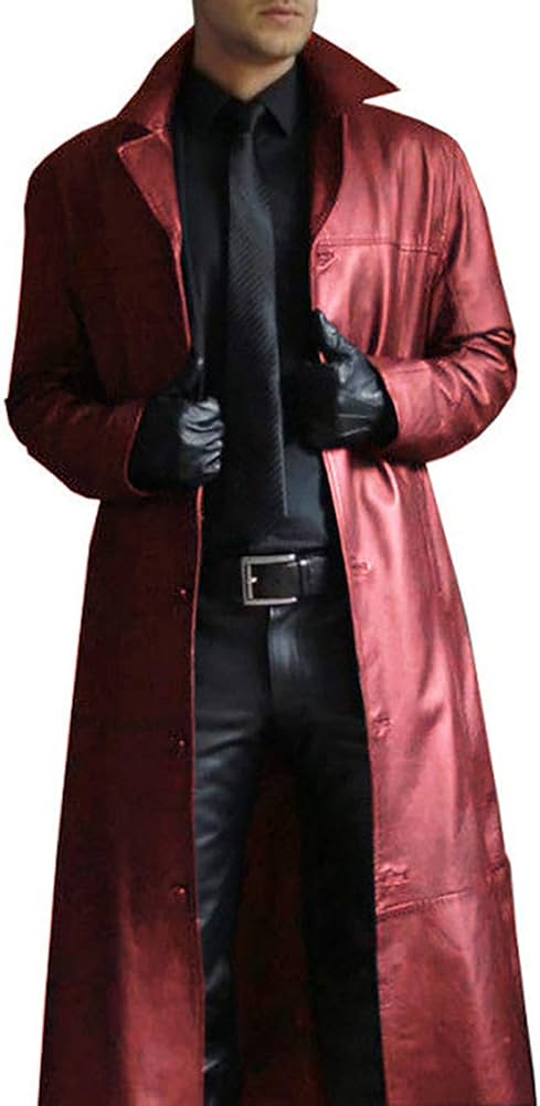 Amazon.co.jp: メンズコートレザーゴシックロングトレンチコート