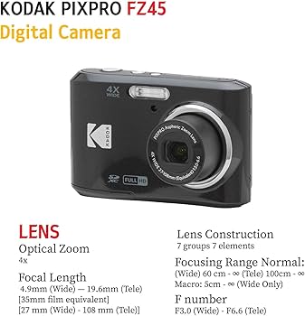 Amazon.com : Kodak PIXPRO FZ45 Digital Camera Bundle with Black