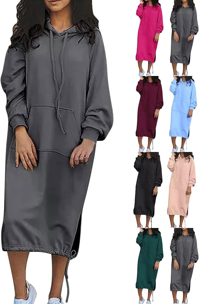 Amazon.com: Hooded Maxi Dresses Long Sleeve with Pockets for Women