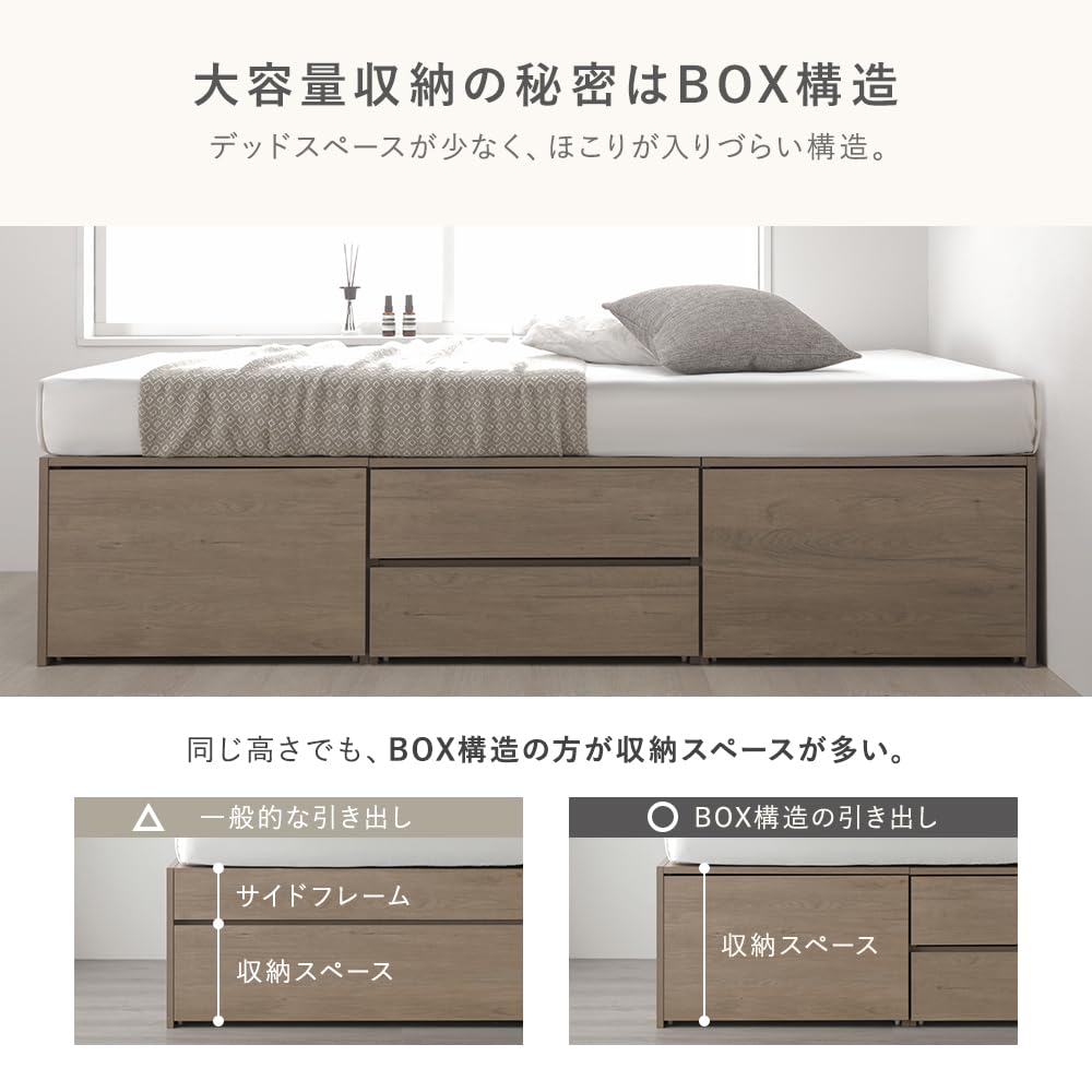 Amazon｜RASIK ベッド 通常丈シングル フレームのみ ホワイト 収納付き