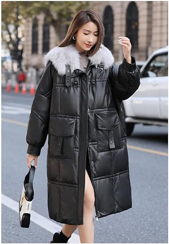 Amazon | レザーダウンコート レディース フォックスファー ロング丈