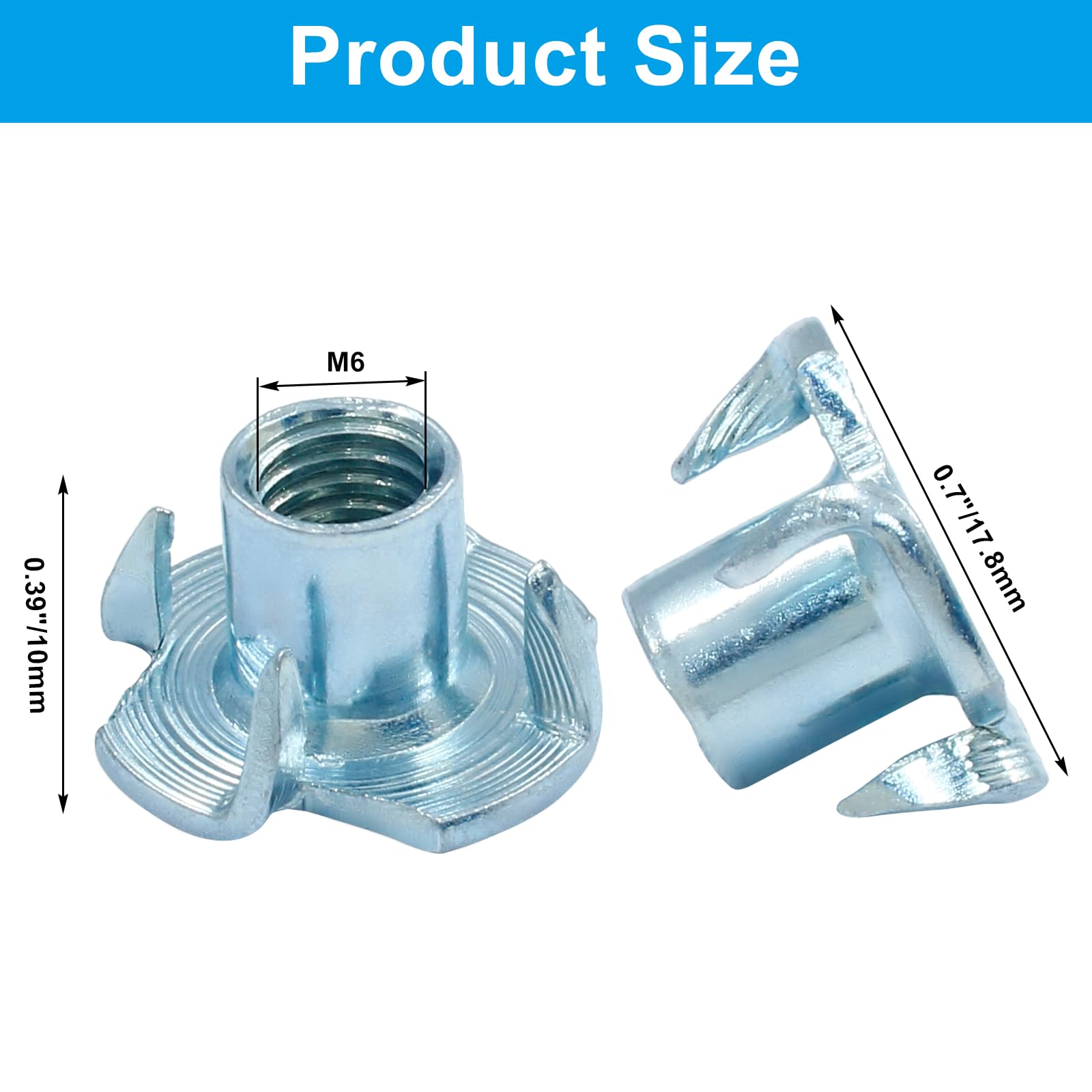 Amazon.com: Hitefu M6 X 10mm T-Nut 4 Pronged Zinc Plated Tee Nuts