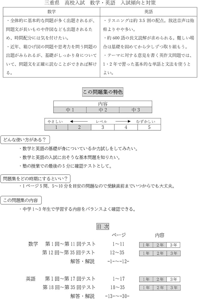 三重県 令和8年度 高校入試 合格できる 5問集 数学・英語（合格できる