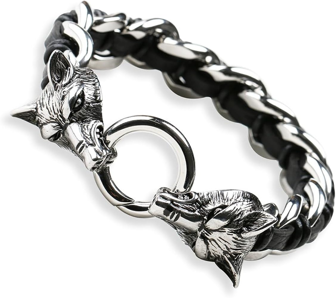 Amazon.co.jp: 「silverKYASYA」ステンレス素材 ウルフ ブレスレット