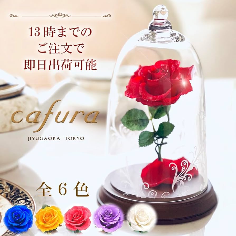 Amazon｜美女と野獣 バラ ガラスドーム 天然ダイヤ付き 真実の愛の