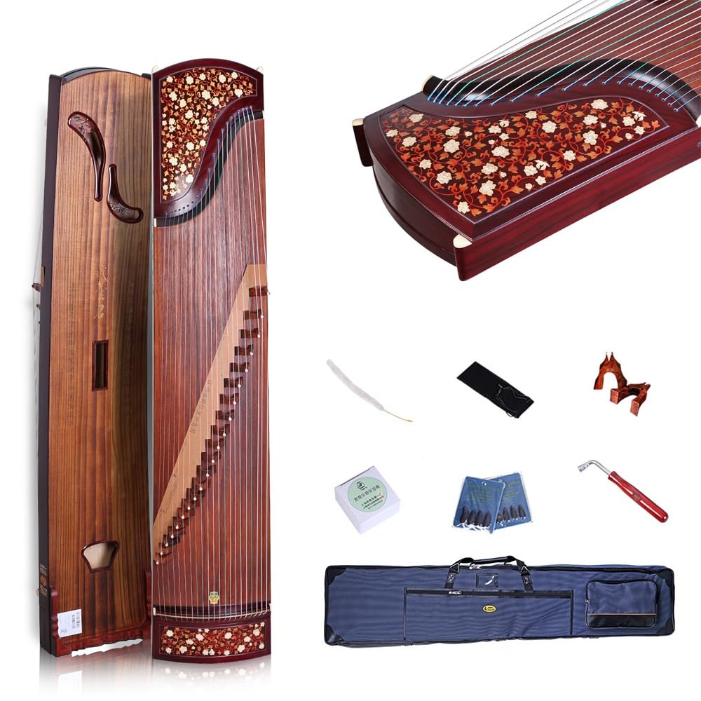 Amazon | 中国の伝統楽器 21 弦古筝、金模様の枝と葉、広葉ローズ