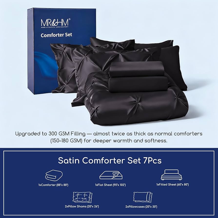 Amazon.com: MR&HM Satin Comforter Queen 7 Pieces - Luxurious Pinch