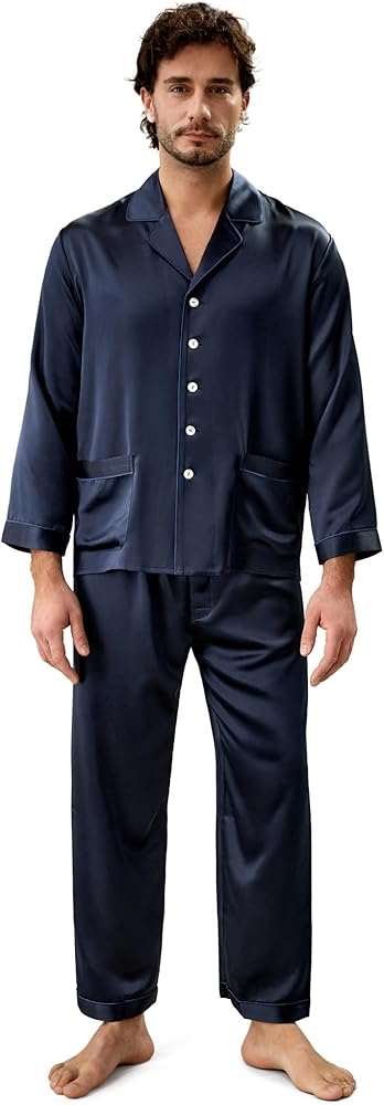 Amazon | [LilySilk] シルク パジャマ ナイトウェア メンズ ネイビー