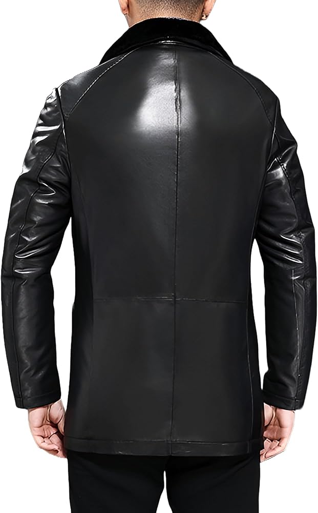 Men's Stylish Warm Genuine Leather Sheepskin Coat - Winter Black