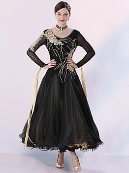 Amazon.co.jp: [RIKOUZY] 社交ダンスドレス フロント付き長袖 黒金色