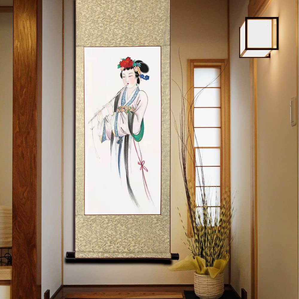 Amazon.co.jp: 画家手描き 掛軸 掛け軸 おしゃれ 水墨画 仕女圖 人物図