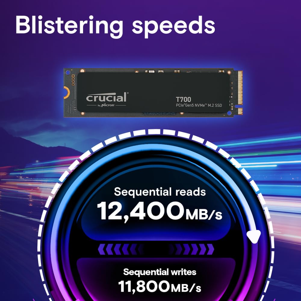 Crucial T700 4TB SSD PCIe Gen5 NVMe M.2 Internal Gaming SSD, Up to