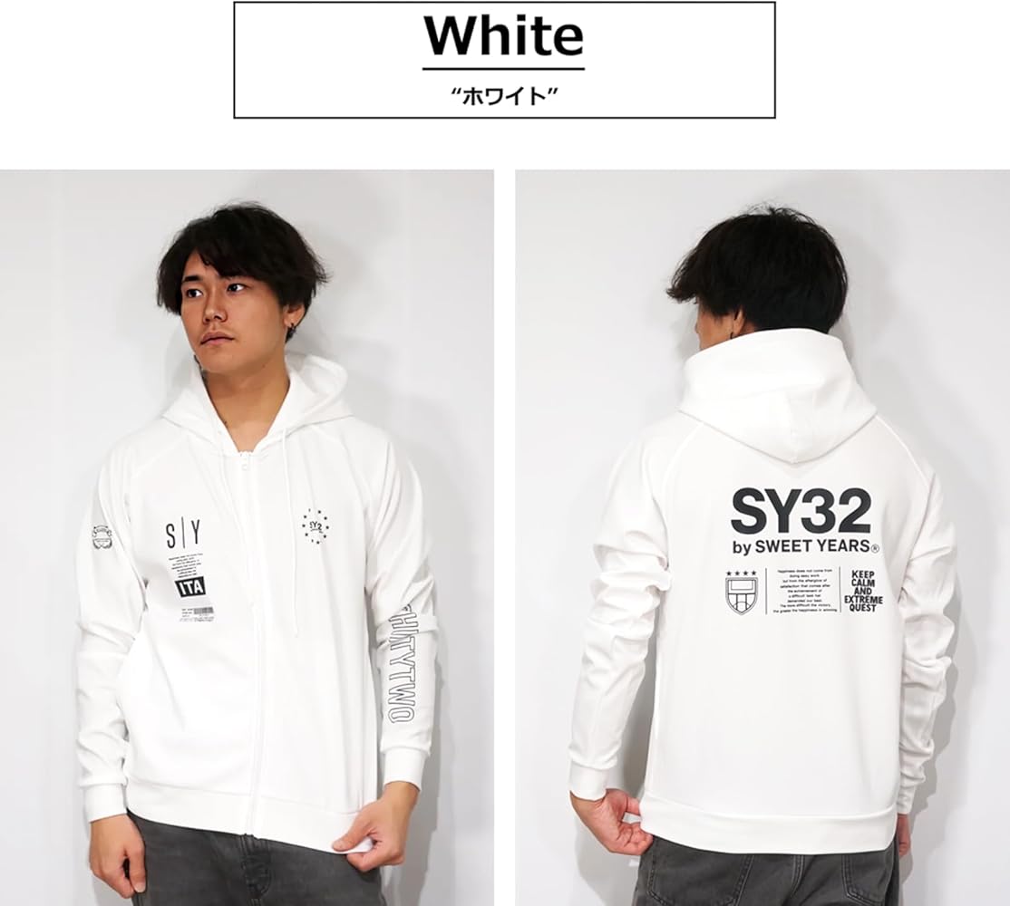 Amazon.co.jp: SY32 マルチロゴ プリント ジップパーカー メンズ