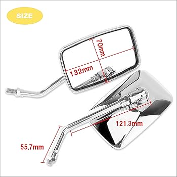 Amazon | バイク 角型 クラシック タイプ クロームメッキ ミラー 正